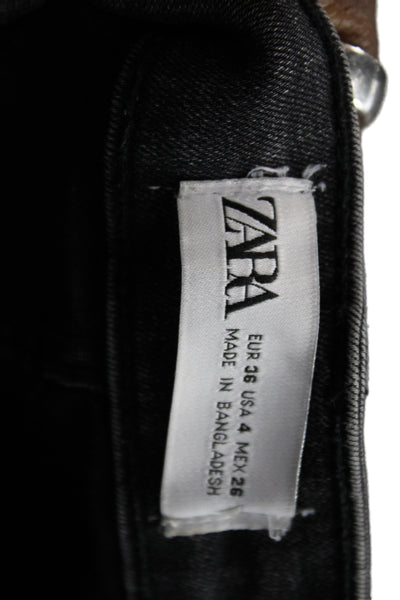 Zara Womens Skinny High Rise Black Jeans Button Fly Cotton Blend Size 4