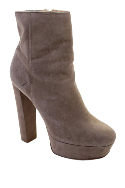 Schutz Womens Suede Block Platform Heels Ankle Boots Shoes Brown Size 9B