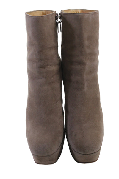 Schutz Womens Suede Block Platform Heels Ankle Boots Shoes Brown Size 9B