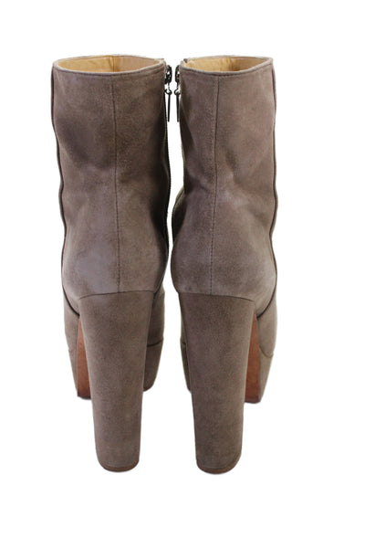 Schutz Womens Suede Block Platform Heels Ankle Boots Shoes Brown Size 9B