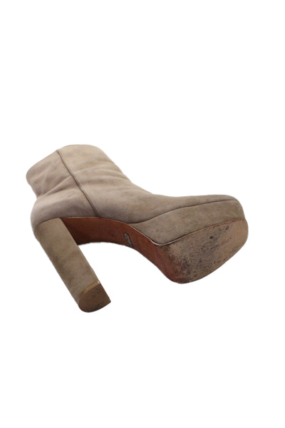 Schutz Womens Suede Block Platform Heels Ankle Boots Shoes Brown Size 9B