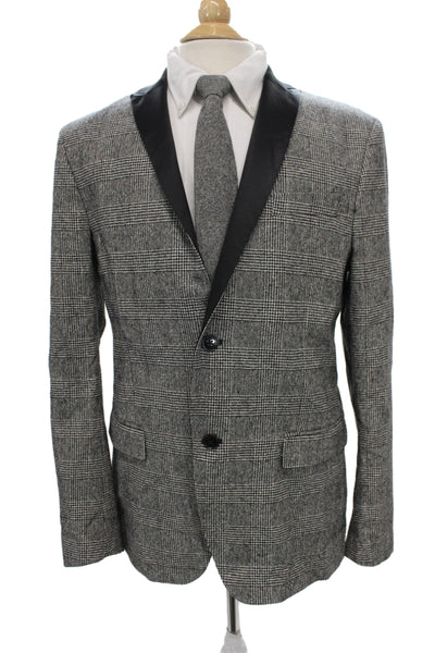 David Naman Mens Tuxedo Wool Plaid Gray Italian Suit Jacket Size 52