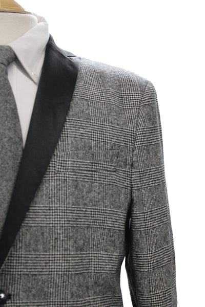 David Naman Mens Tuxedo Wool Plaid Gray Italian Suit Jacket Size 52