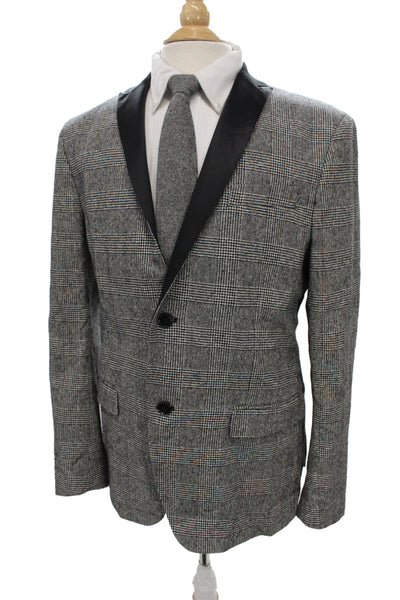 David Naman Mens Tuxedo Wool Plaid Gray Italian Suit Jacket Size 52