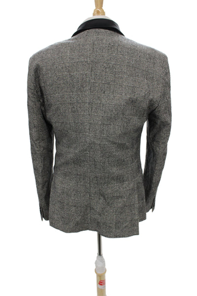 David Naman Mens Tuxedo Wool Plaid Gray Italian Suit Jacket Size 52