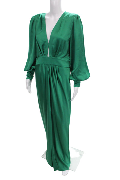 Ramy Brook Women Maxi Dress Green V-Neck Long Sleeve Polyester Size 12