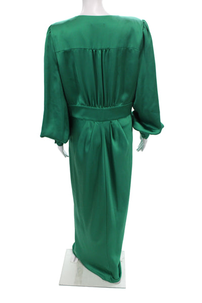 Ramy Brook Women Maxi Dress Green V-Neck Long Sleeve Polyester Size 12