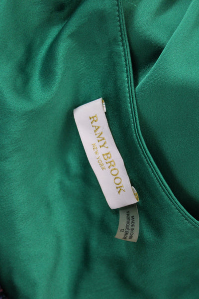 Ramy Brook Women Maxi Dress Green V-Neck Long Sleeve Polyester Size 12