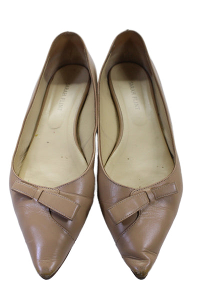 Sarah Flint Womens Leather Pointed Toe Slide On Ballet Flats Beige Size 39 9