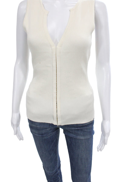 Zara Women Basic Ivory Viscose V Neck Sleeveless Tank Size L
