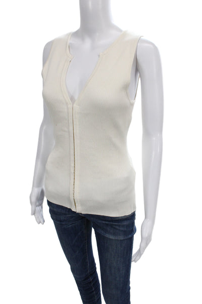 Zara Women Basic Ivory Viscose V Neck Sleeveless Tank Size L