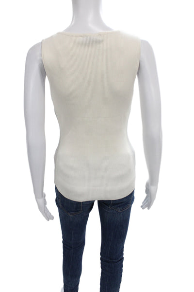 Zara Women Basic Ivory Viscose V Neck Sleeveless Tank Size L