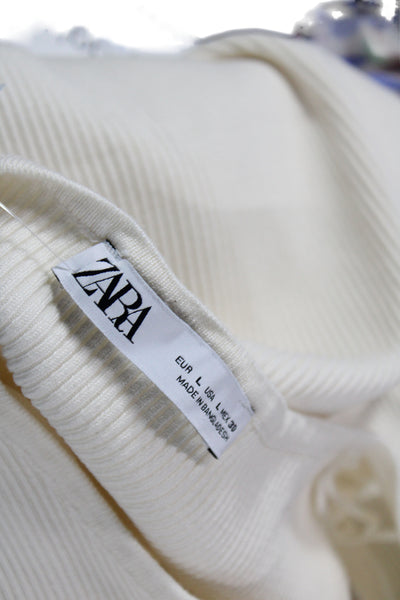 Zara Women Basic Ivory Viscose V Neck Sleeveless Tank Size L
