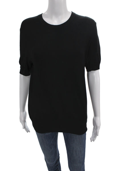 Zara Womens Pullover Sweater Knit Crew Neck Short Sleeve Black Size L