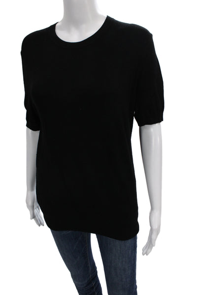 Zara Womens Pullover Sweater Knit Crew Neck Short Sleeve Black Size L