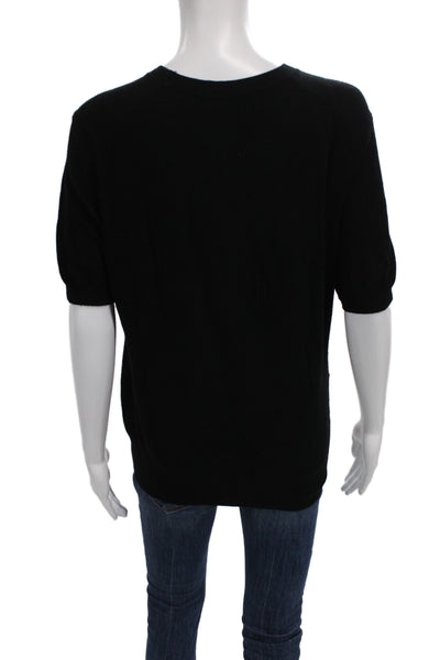Zara Womens Pullover Sweater Knit Crew Neck Short Sleeve Black Size L