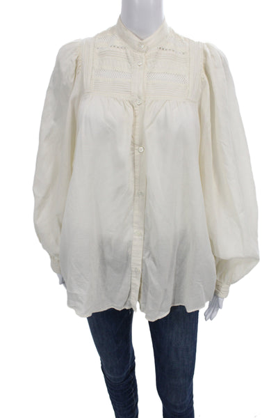 Vanessa Bruno Women Cotton Ivory High Neck Long Sleeve Blouse Size 40