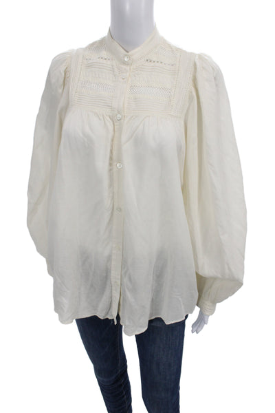 Vanessa Bruno Women Cotton Ivory High Neck Long Sleeve Blouse Size 40