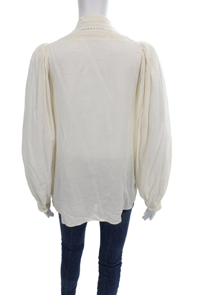 Vanessa Bruno Women Cotton Ivory High Neck Long Sleeve Blouse Size 40