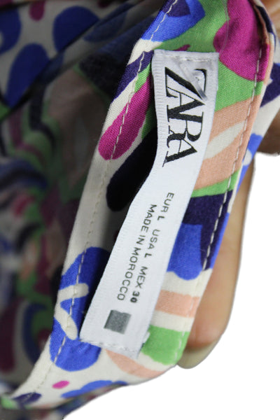 Zara Women Basic Floral V-Neck Viscose Long Sleeve Blouse Size L