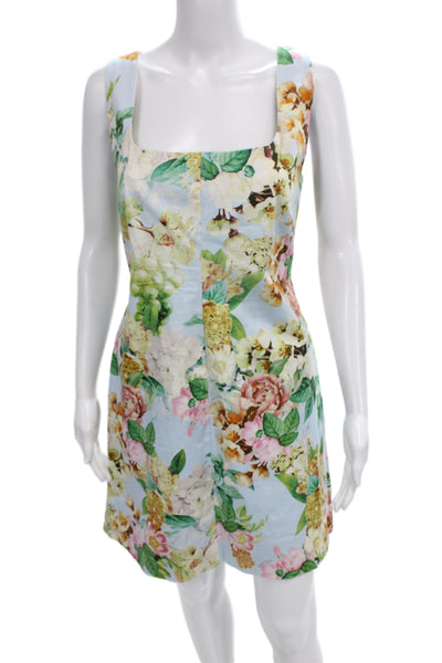 Cara Cara Women Mini Floral Cotton Dress Square Neck Sleeveless Zip Size 10