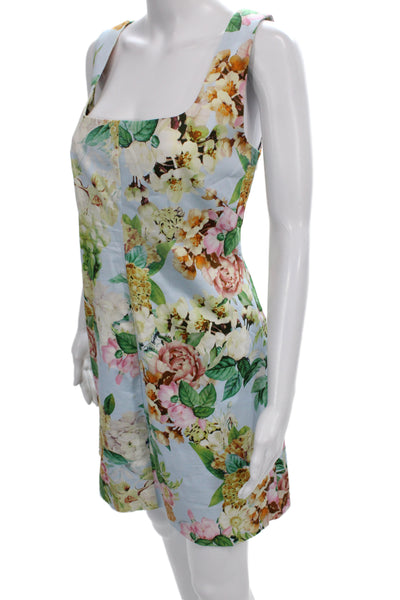 Cara Cara Women Mini Floral Cotton Dress Square Neck Sleeveless Zip Size 10
