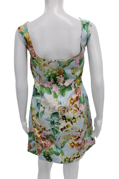 Cara Cara Women Mini Floral Cotton Dress Square Neck Sleeveless Zip Size 10