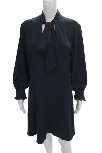 Tibi Womens A-Line Dress Blue Long Sleeve High Neck Knee Length Size 12