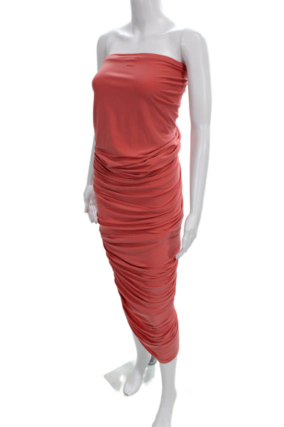 Norma Kamali Women Strapless Bodycon Midi Dress Pink Polyester Size L