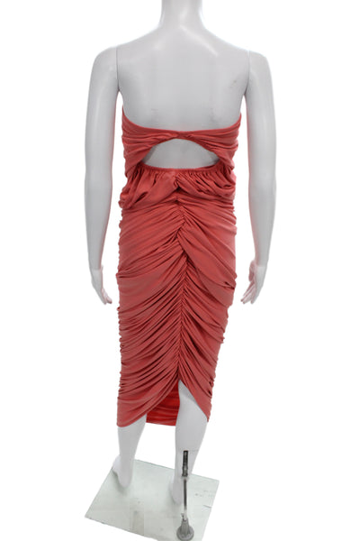 Norma Kamali Women Strapless Bodycon Midi Dress Pink Polyester Size L
