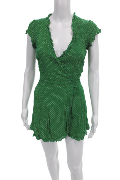 Reformation Womens Wrap Dress Green Polka Dot Short Sleeve Viscose Size S