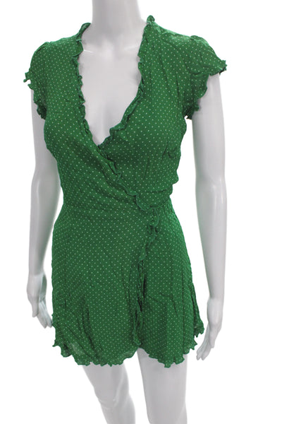 Reformation Womens Wrap Dress Green Polka Dot Short Sleeve Viscose Size S