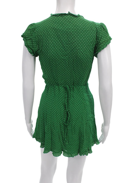 Reformation Womens Wrap Dress Green Polka Dot Short Sleeve Viscose Size S