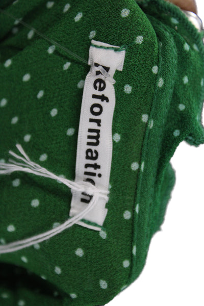 Reformation Womens Wrap Dress Green Polka Dot Short Sleeve Viscose Size S