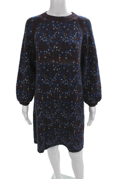 Chloe Women Multicolor Floral Sweater Dress Long Sleeve Cotton Blend Size S