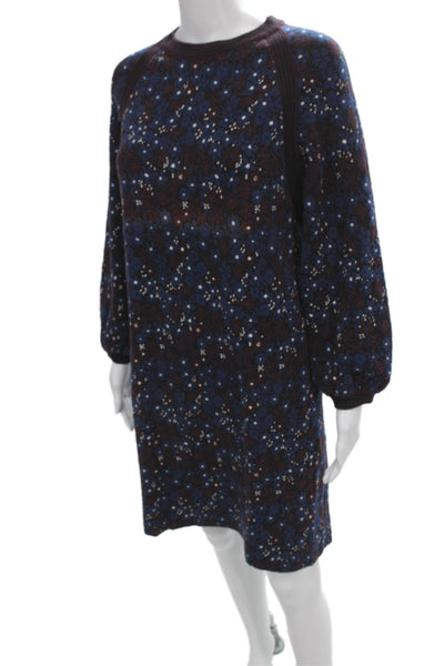 Chloe Women Multicolor Floral Sweater Dress Long Sleeve Cotton Blend Size S