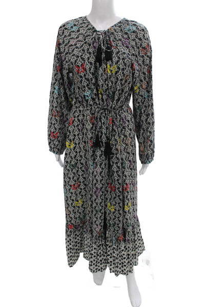 Roller Rabbit Womens Floral Maxi Dress Long Sleeve Midi Multicolor Size M