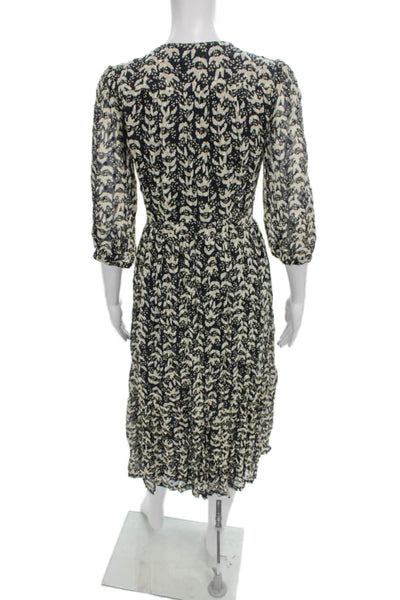Ba&Sh Women Wrap Dress Black Floral V-Neck 3/4 Sleeve Mid-Calf Viscose Size 0