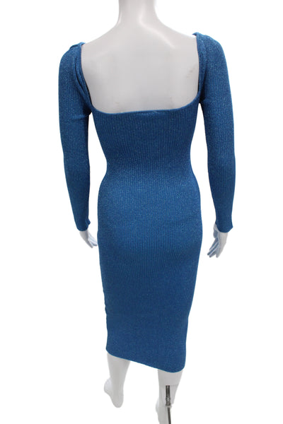 Self-Portrait Women Bodycon Dress Blue Sweetheart Long Sleeve Midi Size S