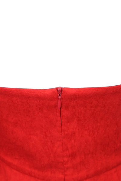 Johanna Ortiz Women A-Line Red Viscose Square Neck Longsleeve Midi Dress Size 0