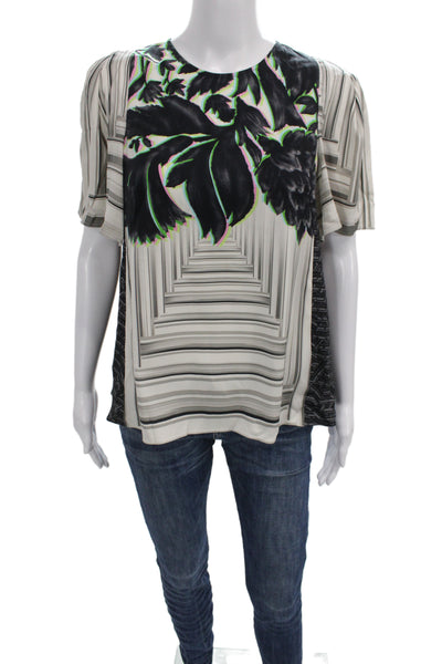 PETER PILOTTO Womens Floral Silk Round Neck Short Sleeve Blouse Size 10