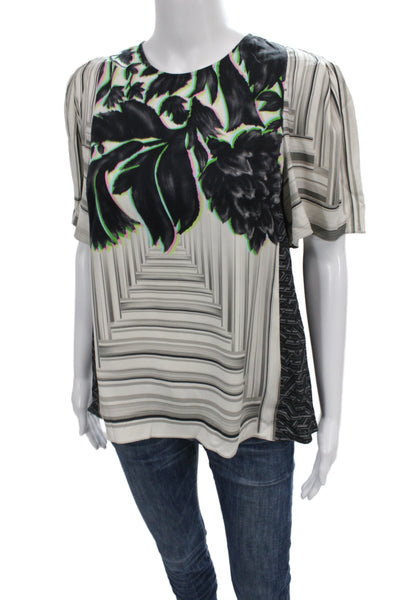 PETER PILOTTO Womens Floral Silk Round Neck Short Sleeve Blouse Size 10