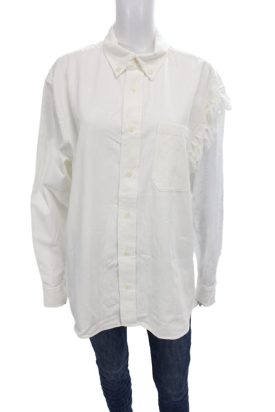 Area Womens Tunic Button-Up Collared Cotton Long Sleeve White Size S