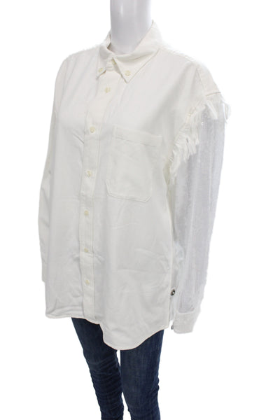 Area Womens Tunic Button-Up Collared Cotton Long Sleeve White Size S