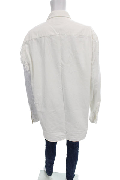 Area Womens Tunic Button-Up Collared Cotton Long Sleeve White Size S