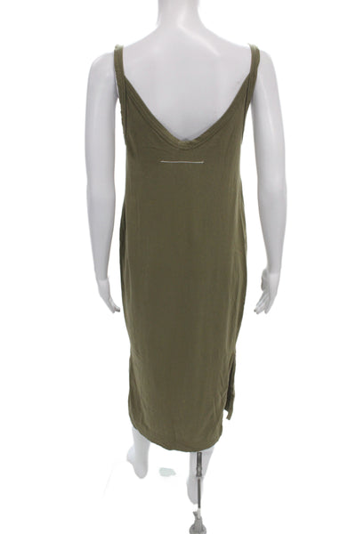 Bassike Women Green V-Neck Slip Dress Cotton Knee Length Size XS