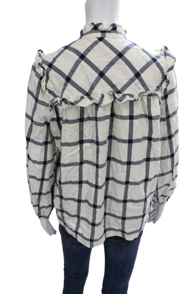J Crew Women Basic Plaid Cotton High Neck Button Long Sleeve Blouse Size XS