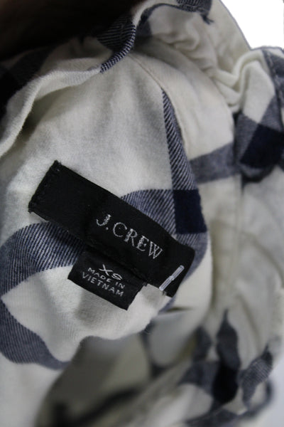 J Crew Women Basic Plaid Cotton High Neck Button Long Sleeve Blouse Size XS