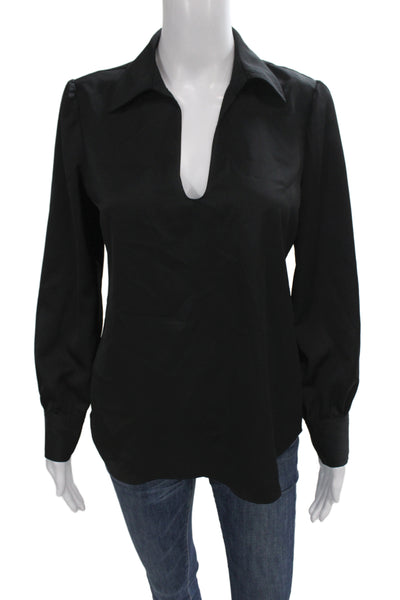 J Crew Womens Black Collared Basic Polyester Long Sleeve Blouse Size XS