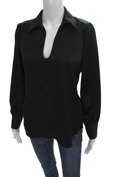 J Crew Womens Black Collared Basic Polyester Long Sleeve Blouse Size XS